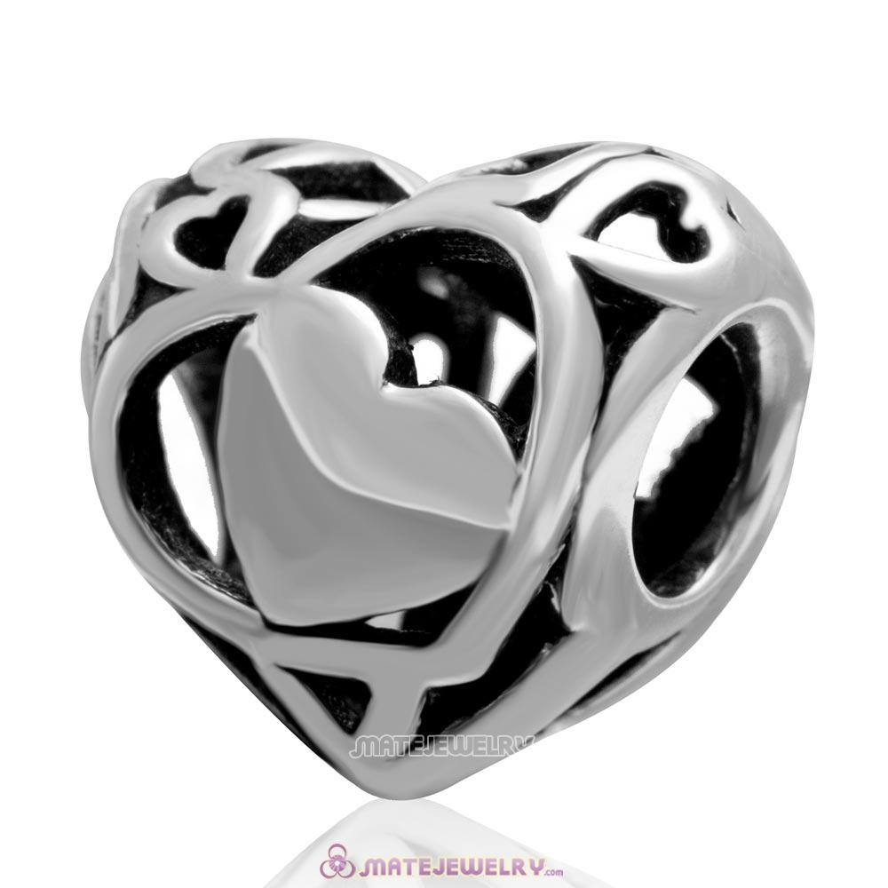 Openwork Heart Charm Antique Sterling Silver Bead