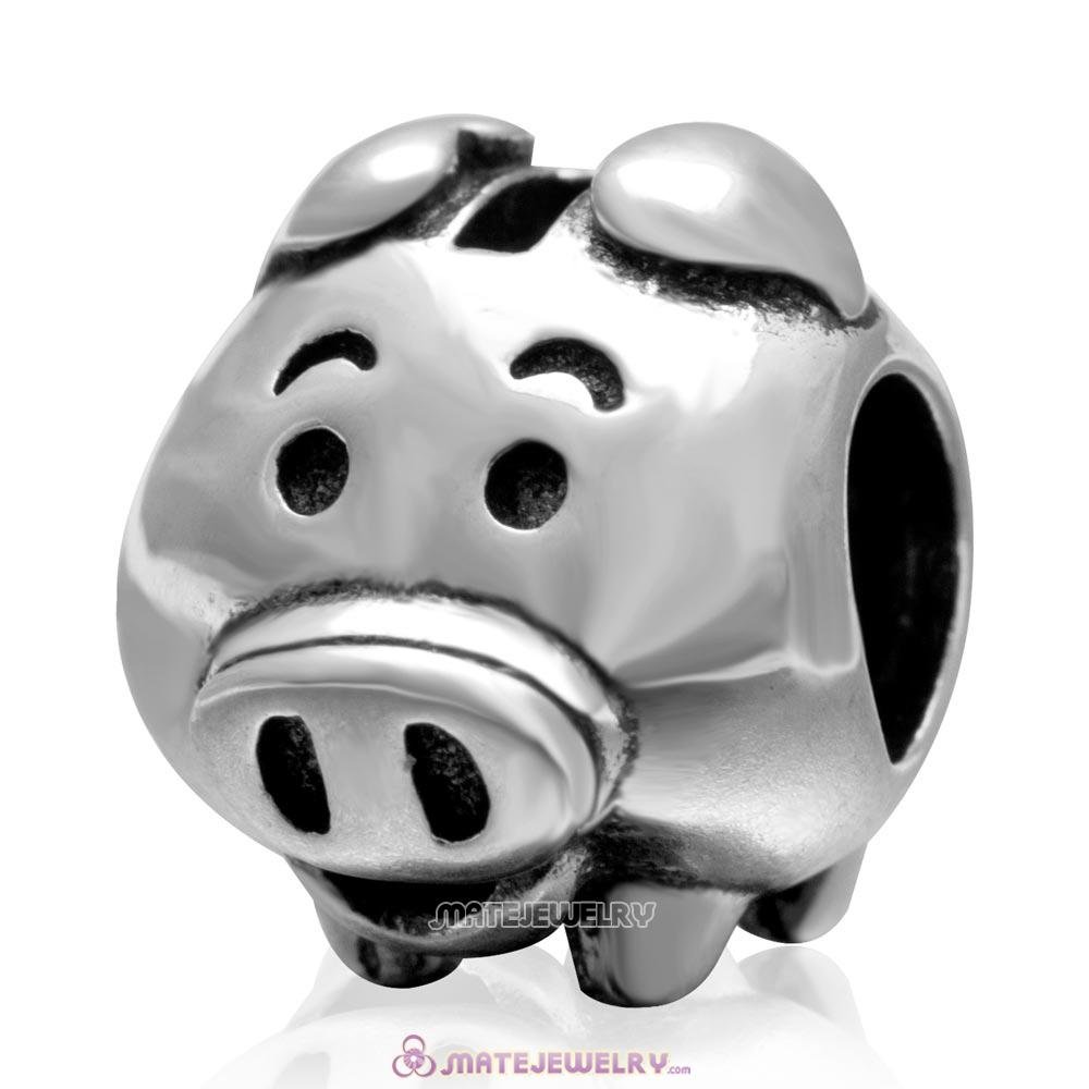 Vintage 925 Sterling Silver Piggy Bank Charm Bead