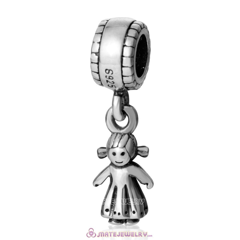 Little Girl European 925 Sterling Silver Handmade Dangling Bead