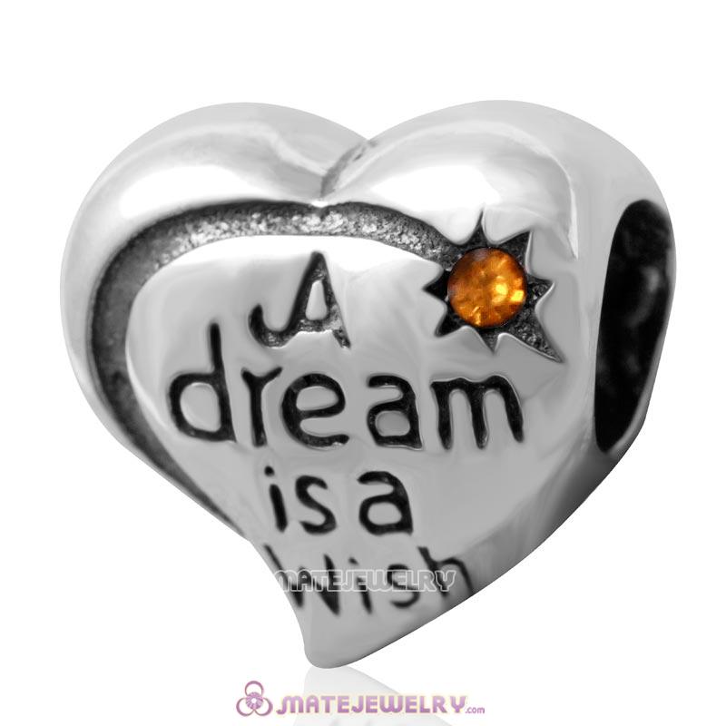 A dream is a wish your heart makes Bead 925 Silver with Topaz Crystal 