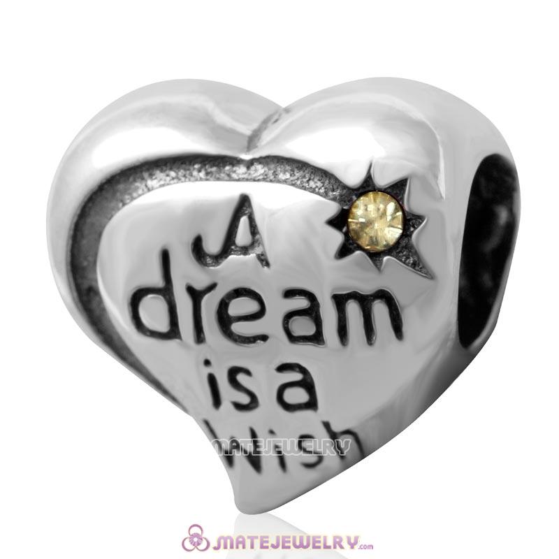 A dream is a wish your heart makes Bead 925 Silver with Jonquil Crystal 