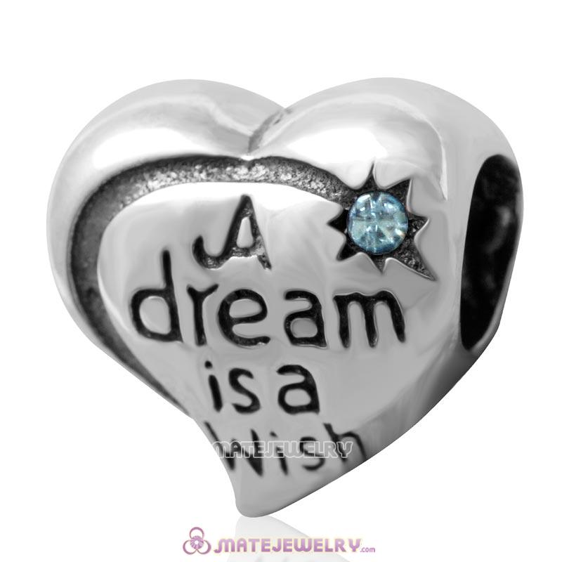 A dream is a wish your heart makes Bead 925 Silver with Aquamarine Crystal 