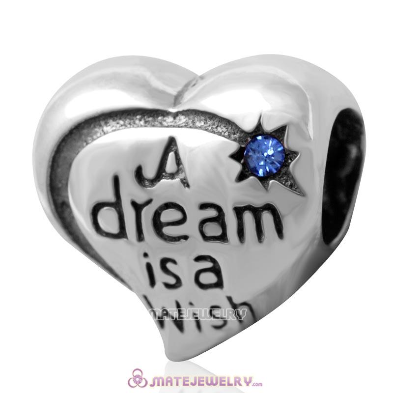 A dream is a wish your heart makes Bead 925 Silver with Sapphire Crystal 