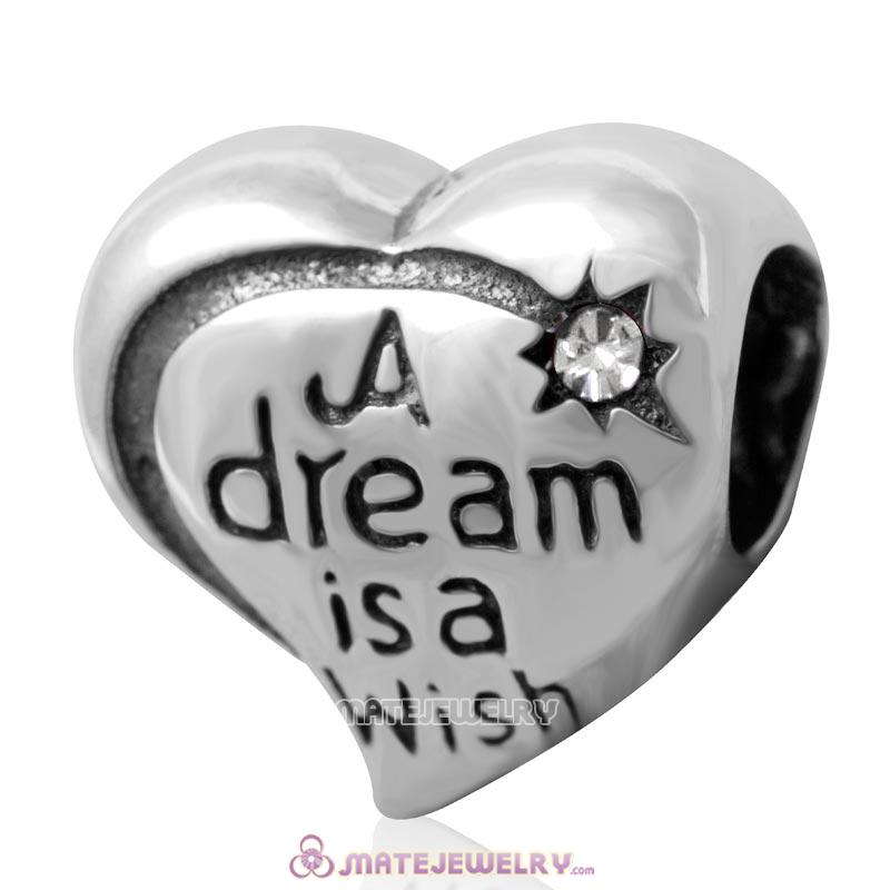 A dream is a wish your heart makes Bead 925 Silver with Clear Crystal 