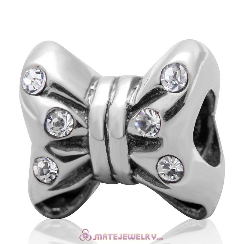 Minnie Bow knot Charm 925 Silver with Clear Australian Crystal 