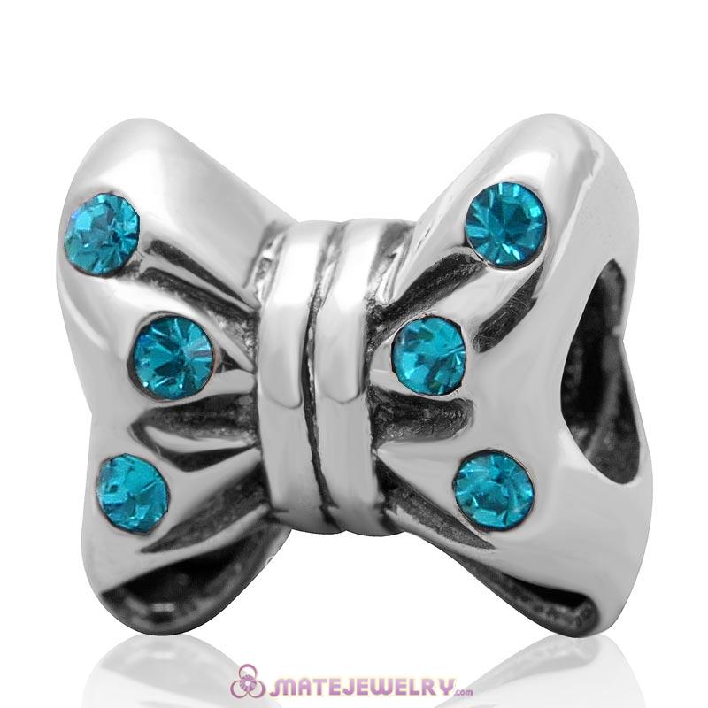 Minnie Bow knot Charm 925 Silver with Blue Zircon Australian Crystal 