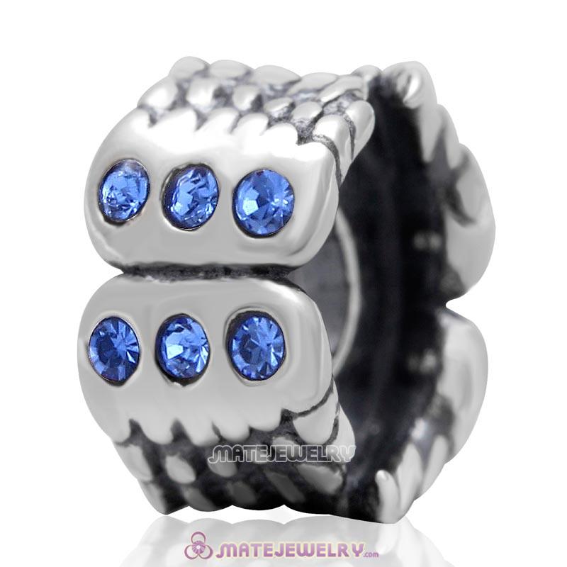 Wings Charm Sterling Silver Beads with Sapphire Austrian Crystal