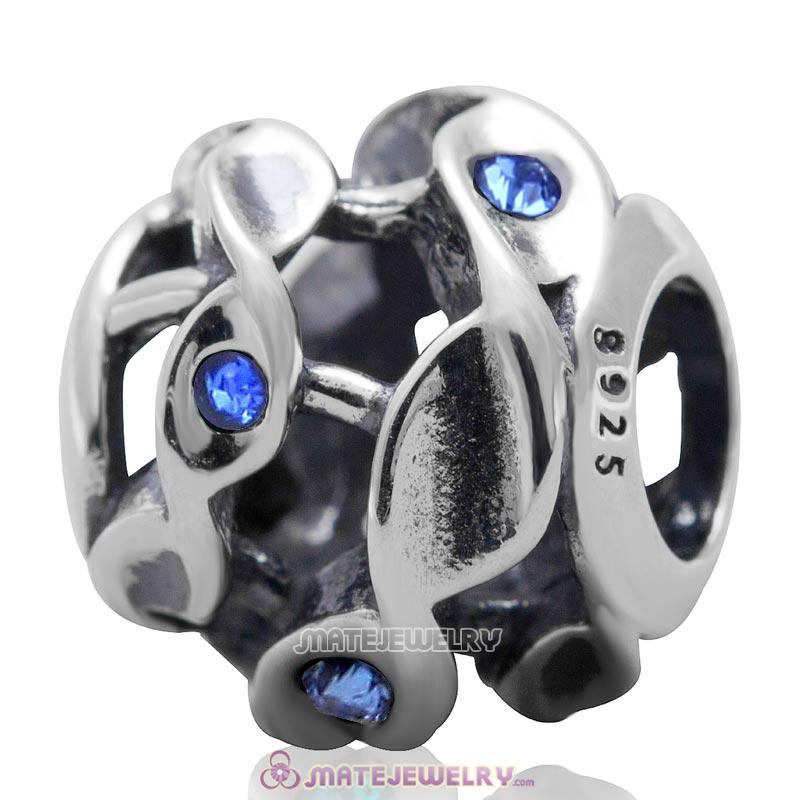 Twist Charm Sterling Silver Beads with Sapphire Austrian Crystal