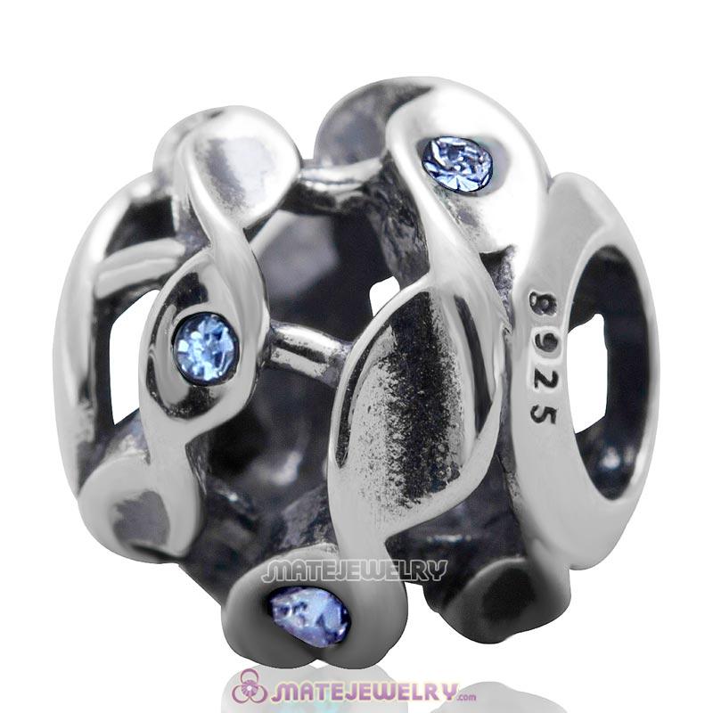Twist Charm Sterling Silver Beads with Light Sapphire Austrian Crystal