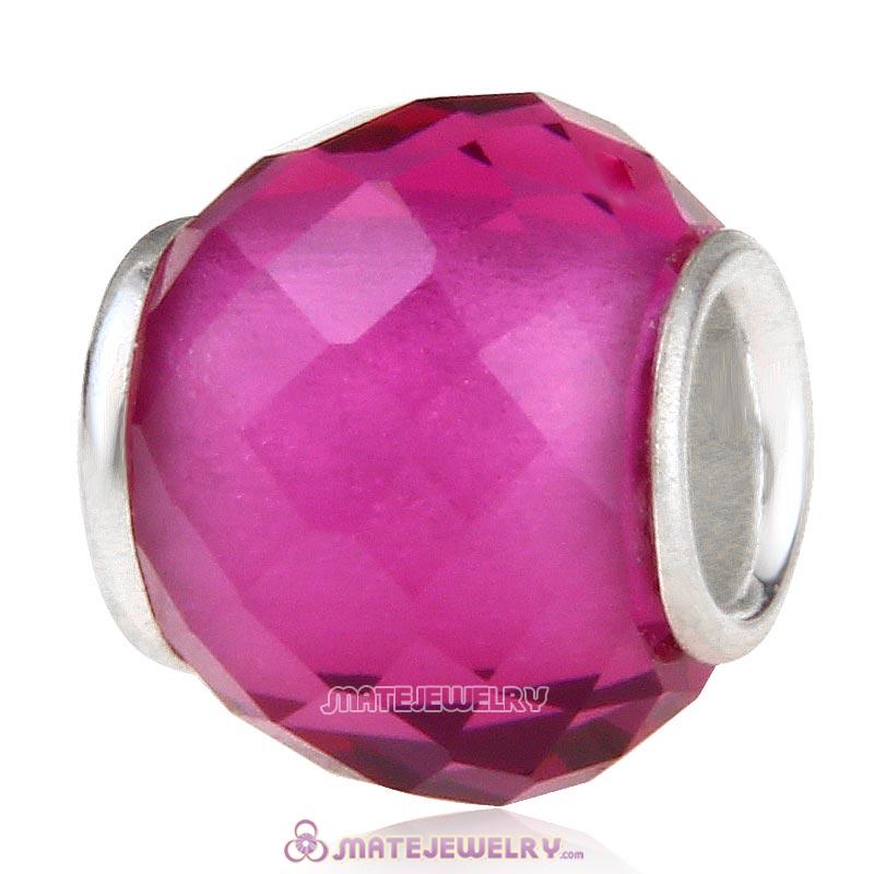 Petite Facets with Fuchsia Quartz Glass Beads with Sterling Silver Single Core European Style