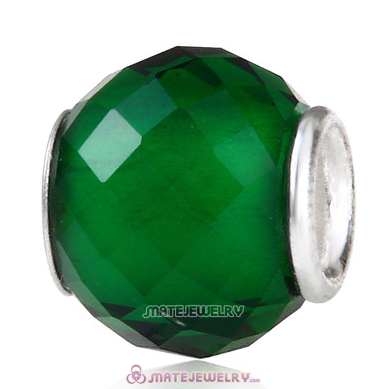Petite Facets with Emerald Quartz Glass Beads with Sterling Silver Single Core European Style