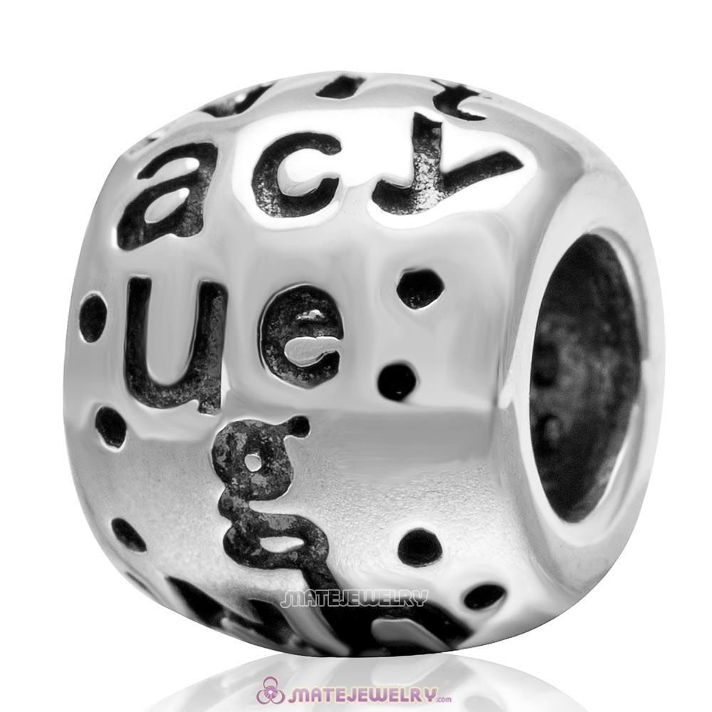 Letters Charm Antique 925 Sterling Silver European Bead 