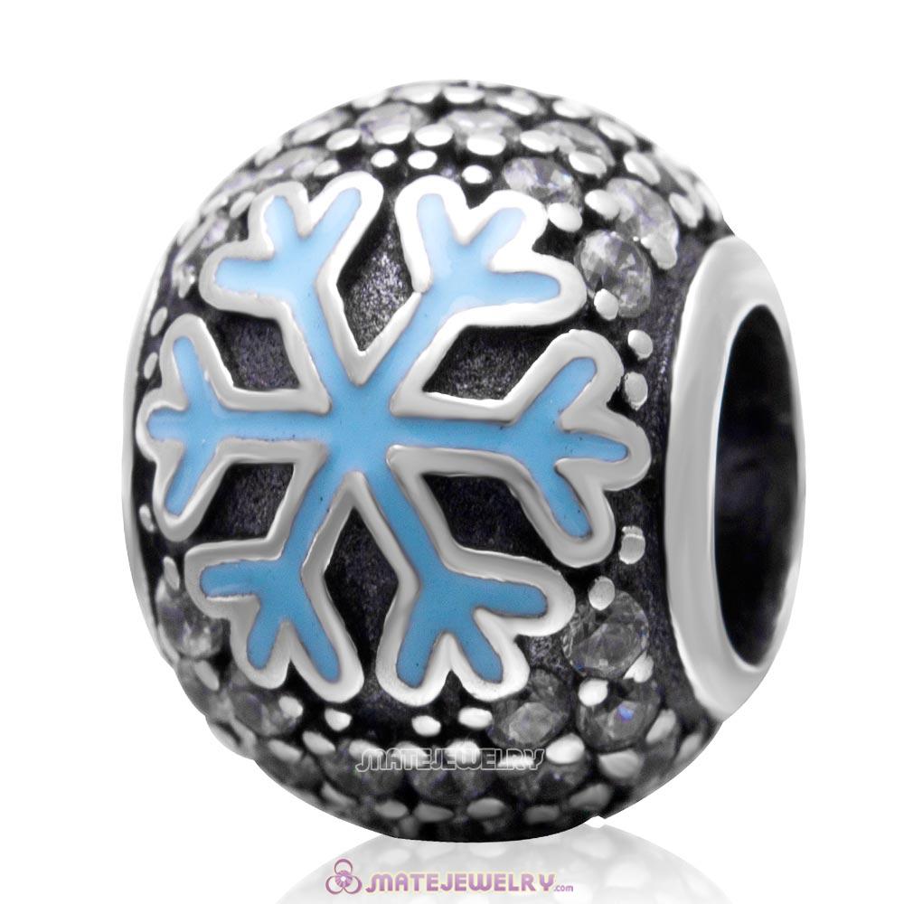 Christmas Snowflake Charm 925 Sterling Silver European Bead with Clear Zircon Stones