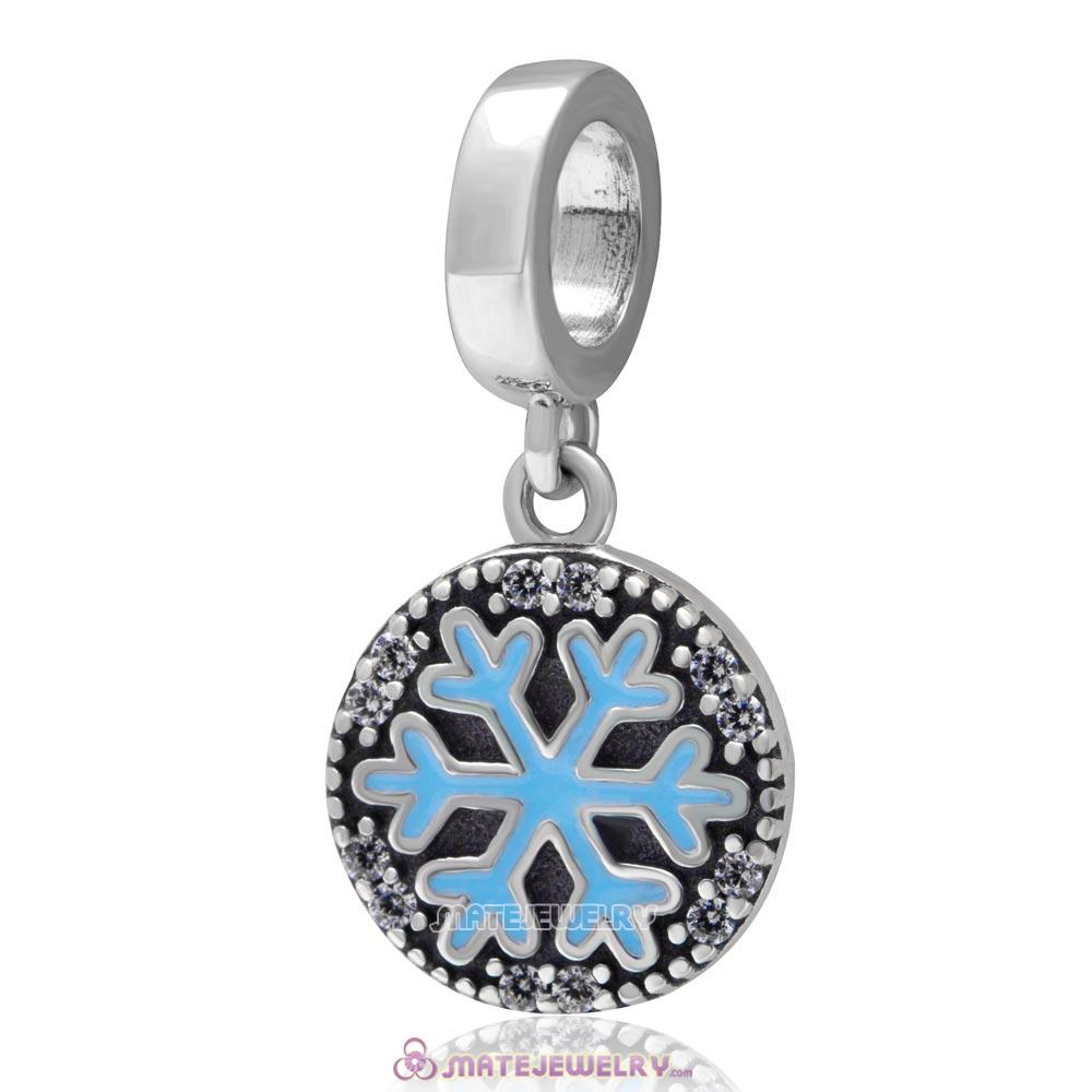Christmas Snowflake Dangle Charm 925 Sterling Silver with Zircon Stone 