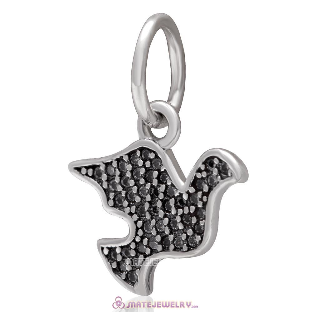 Hope Dove Dangle 925 Sterling Silver with Clear Zircon Stone Charm
