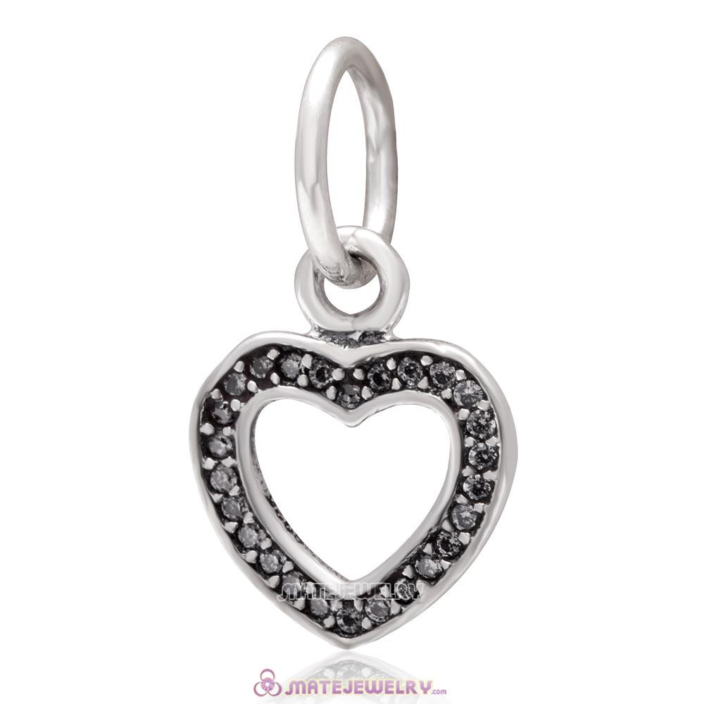 Heart Love Dangle 925 Sterling Silver with Clear Zircon Stone Charm