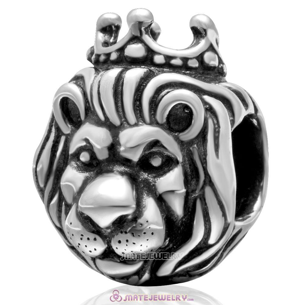 Lion King Charm Antique Sterling Silver Bead with Screw