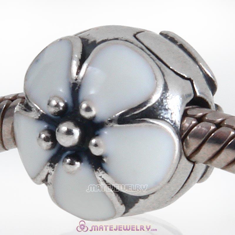 Sterling Silver Cherry Blossom White Enamel Clip Beads 