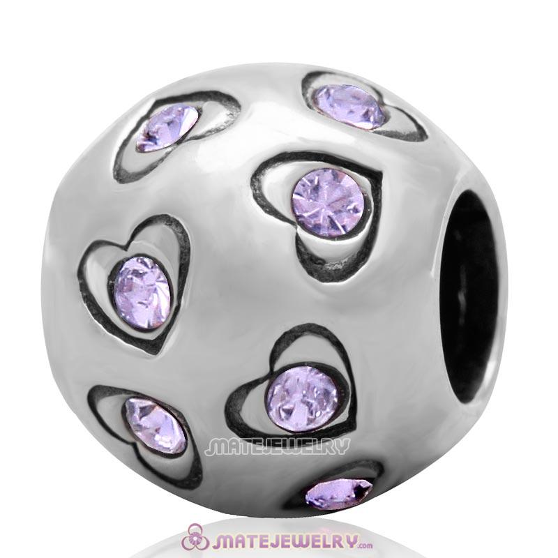 Love All Round Charm 925 Sterling Silver Bead with Violet Australian Crystal