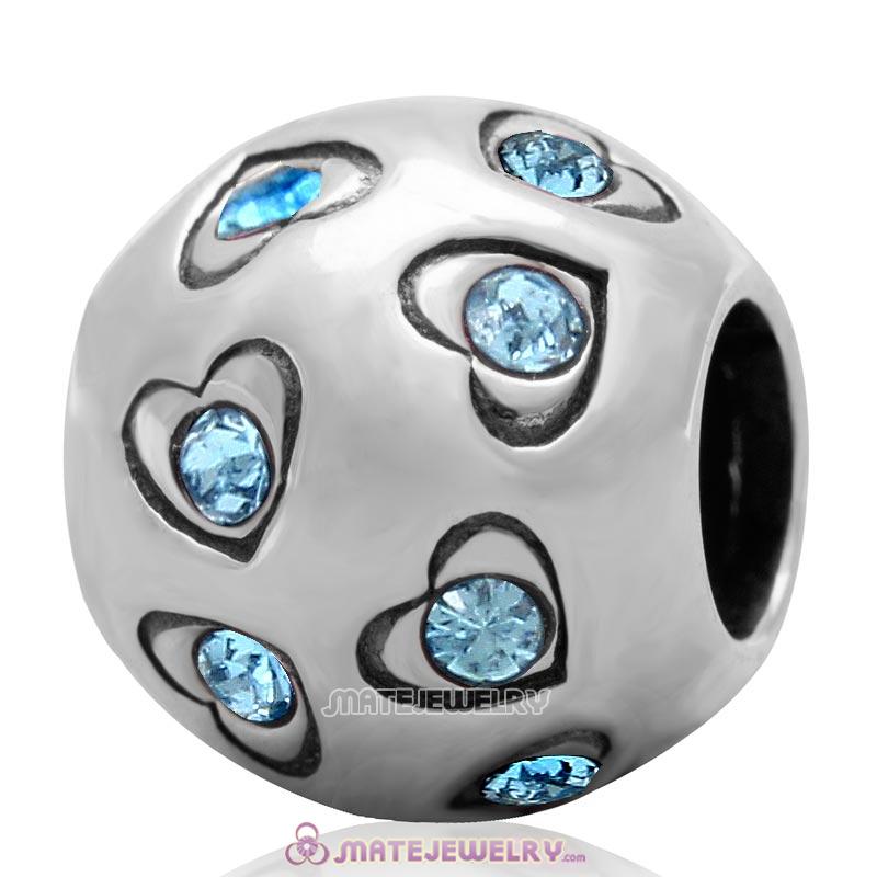 Love All Round Charm 925 Sterling Silver Bead with Aquamarine Australian Crystal