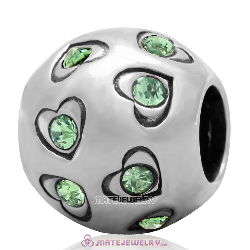 Love All Round Charm 925 Sterling Silver Bead with Peridot Australian Crystal