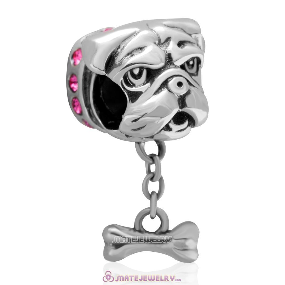 Cute Shar-Pei Charm 925 Sterling Silver with Rose Australian Crystal
