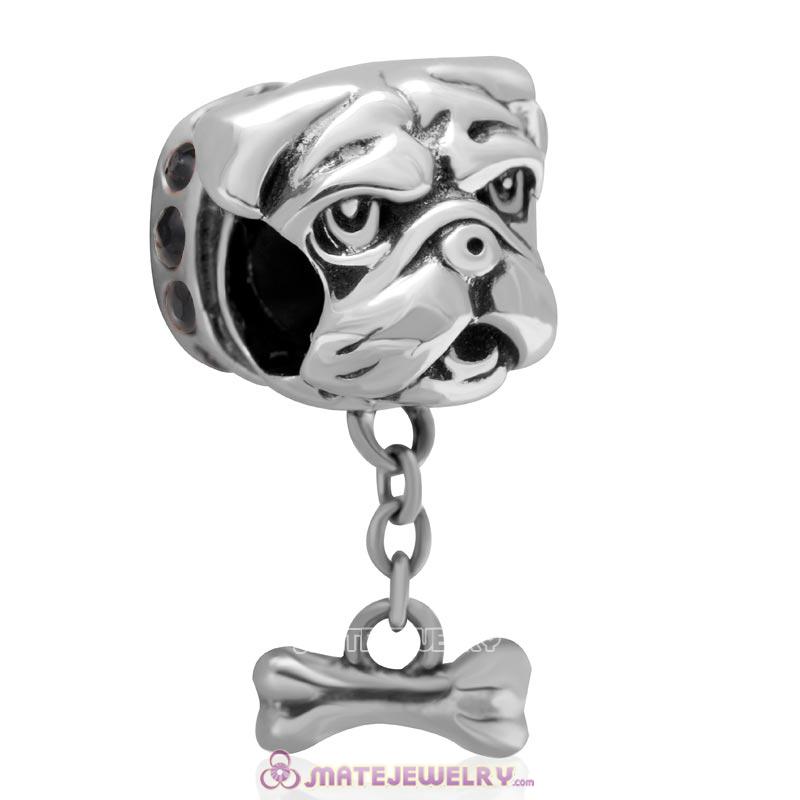 Cute Shar-Pei Charm 925 Sterling Silver with Jet Australian Crystal
