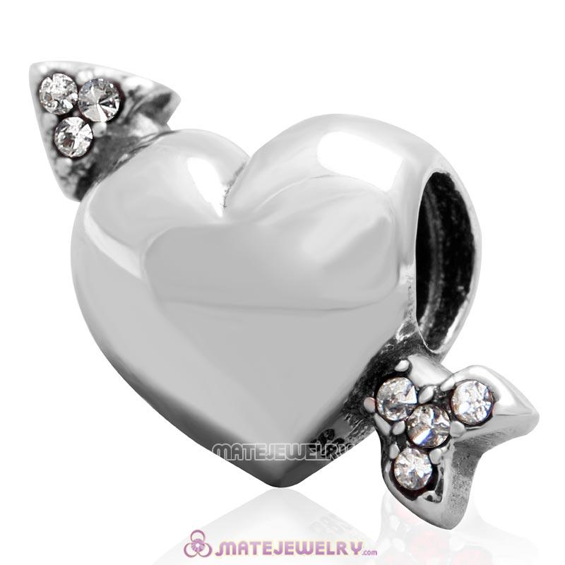 Heart Arrow of Cupid Love 925 Sterling Silver Bead with Clear Australian Crystal