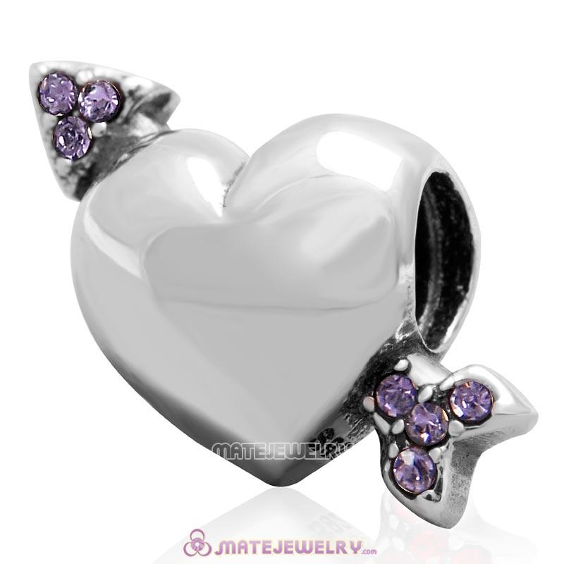 Heart Arrow of Cupid Love 925 Sterling Silver Bead with Tanzanite Australian Crystal