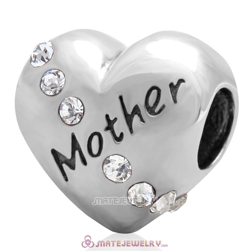 Clear Crystal Mother Heart Love Bead 925 Sterling Silver 