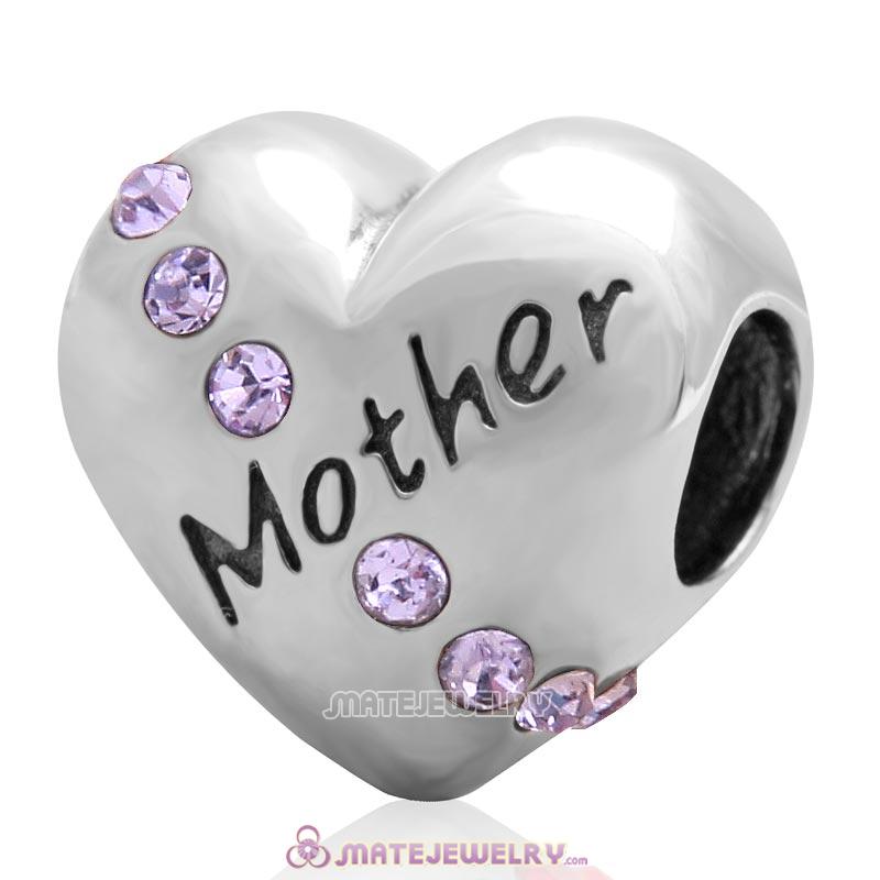 Violet Crystal Mother Heart Love Bead 925 Sterling Silver 