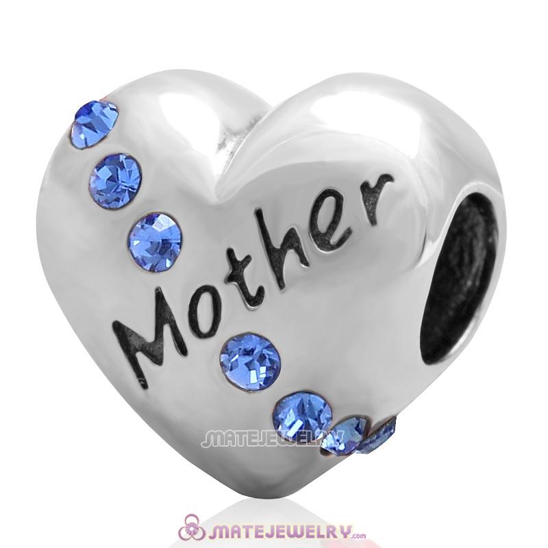 Sapphire Crystal Mother Heart Love Bead 925 Sterling Silver 