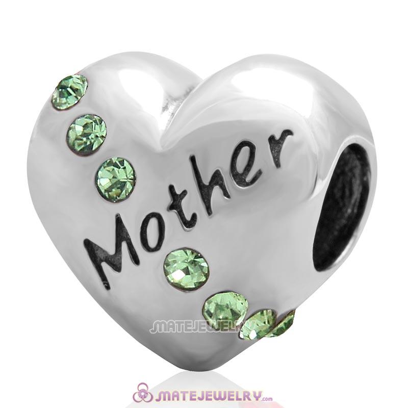 Peridot Crystal Mother Heart Love Bead 925 Sterling Silver 