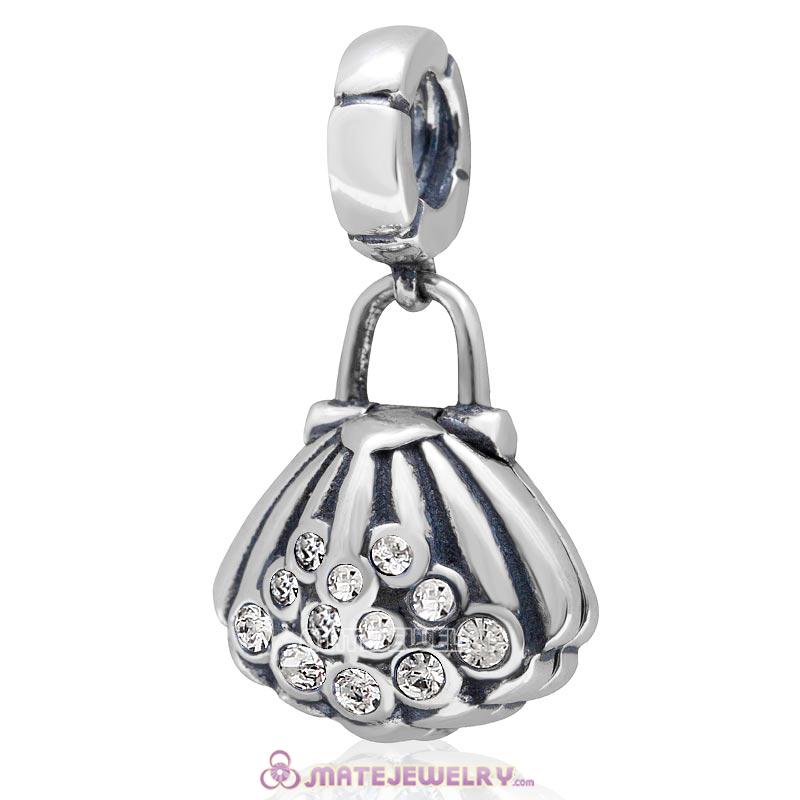 Pearl Shell Dangle Bead Clear Australian Crystal 925 Sterling Silver Charm