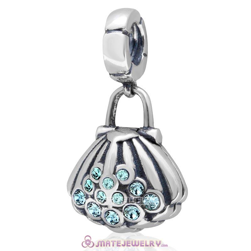 Pearl Shell Dangle Bead Aquamarine Australian Crystal 925 Sterling Silver Charm