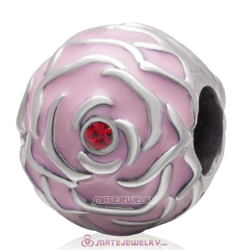 Pink Rose Garden 925 Sterling Silver with Siam Crystal Charm Bead