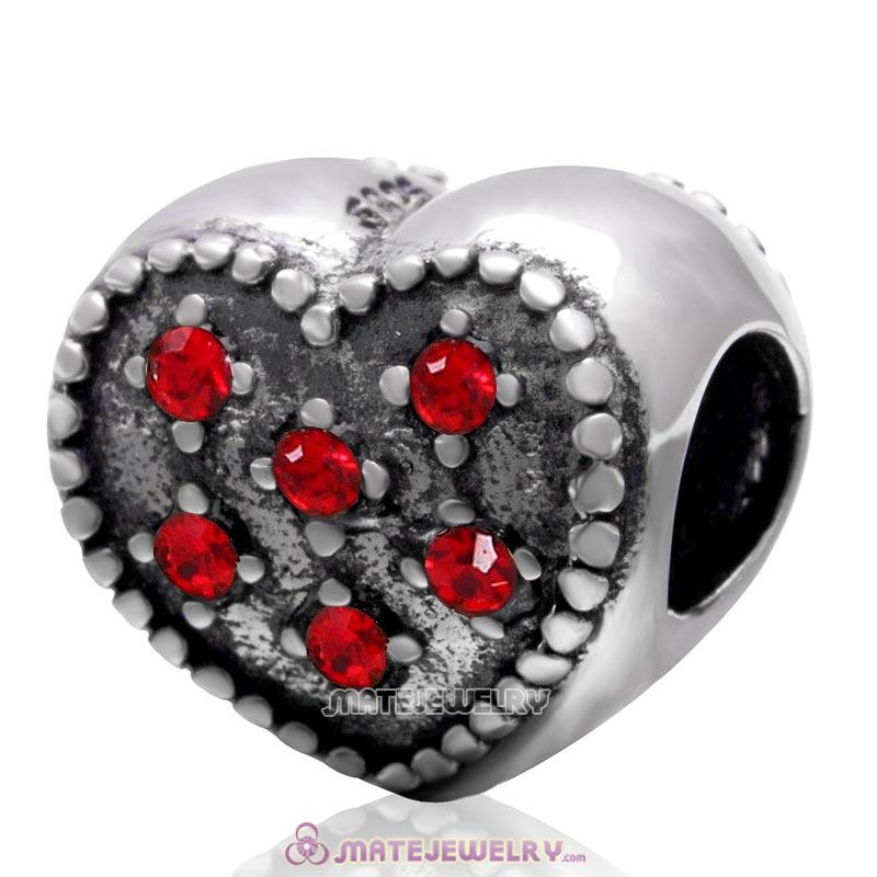 925 Sterling Silver Charm Sparkly Lt Siam Crystal Heart Bead 