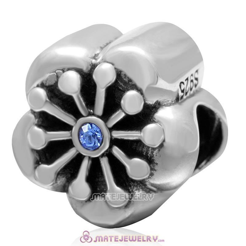 Cherry Flower 925 Sterling Silver with Sapphire Crystal Charm Bead