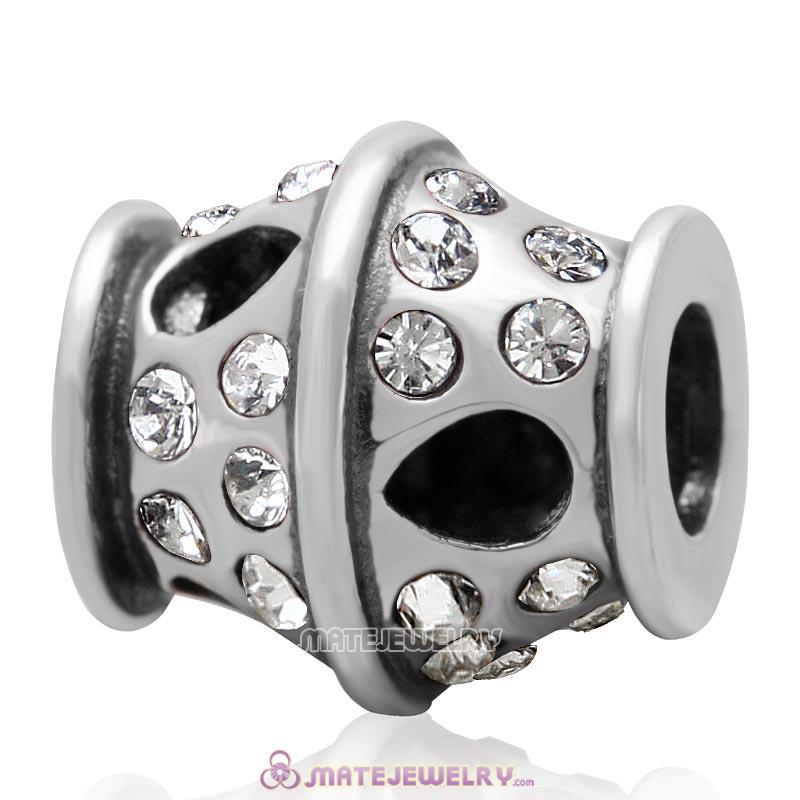 Sparkling Bucket Charm 925 Sterling Silver with Clear Crystal Bead