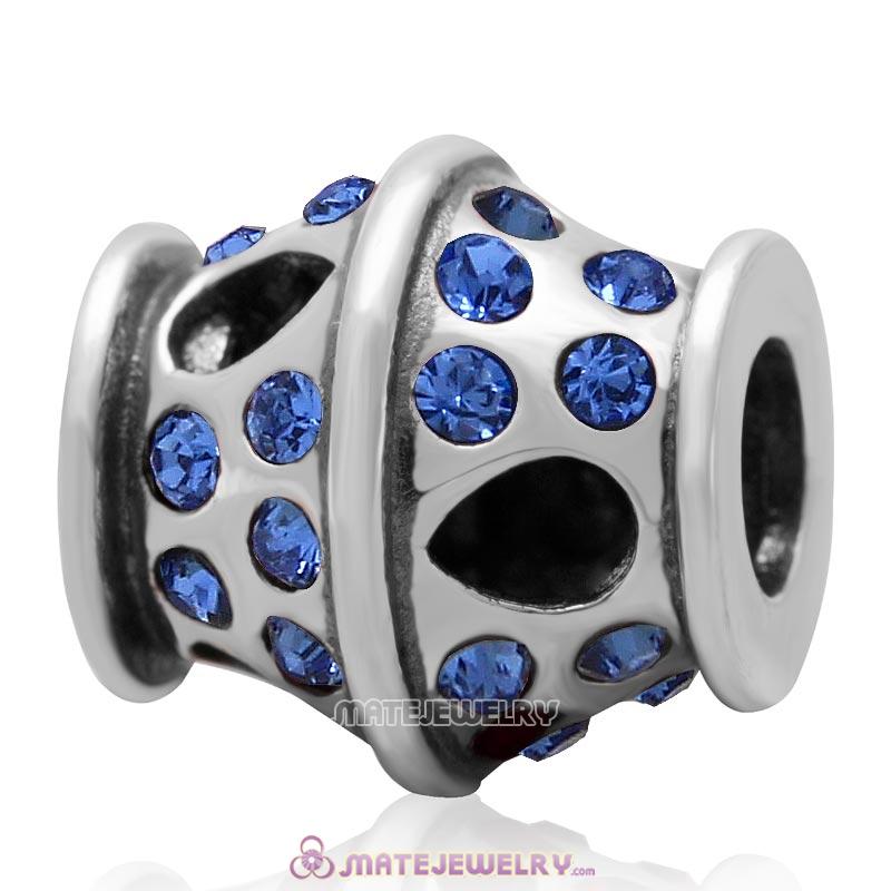 Sparkling Bucket Charm 925 Sterling Silver with Sapphire Crystal Bead