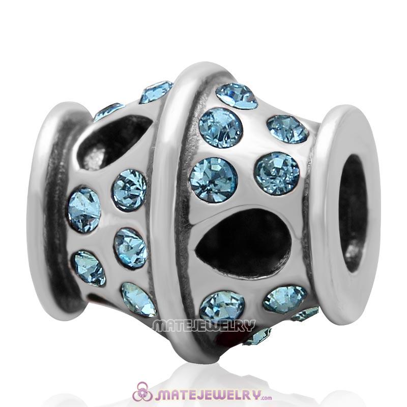Sparkling Bucket Charm 925 Sterling Silver with Aquamarine Crystal Bead