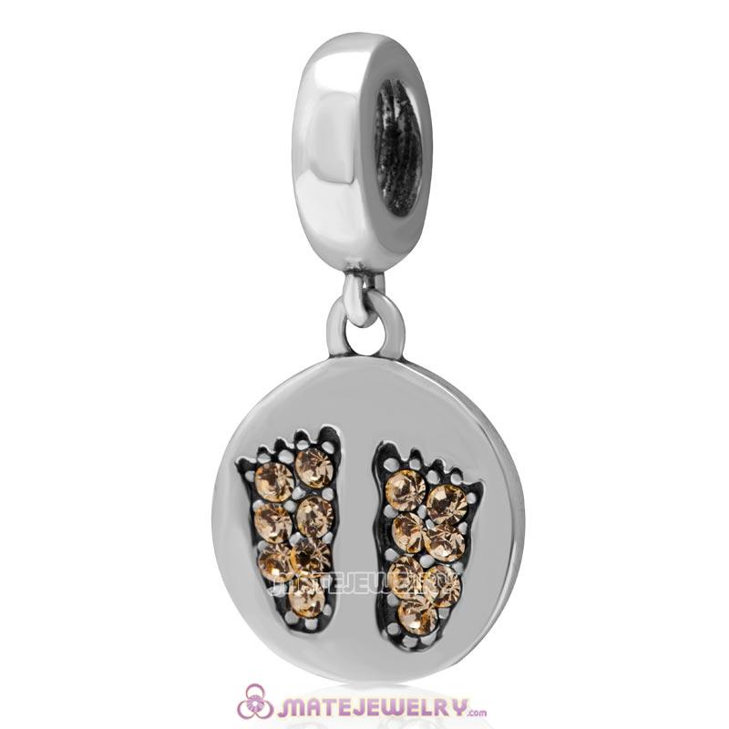 Jonquil Crystal Pave Baby Feet Charm Dangle 925 Sterling Silver 
