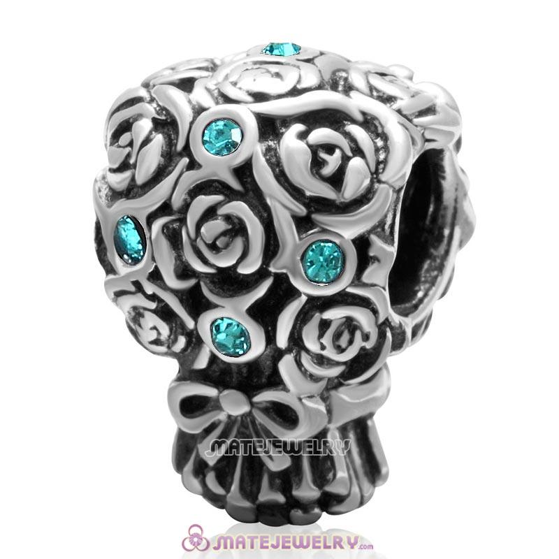 Wedding Bouquet 925 Sterling Silver with Blue Zircon Crystal Charm