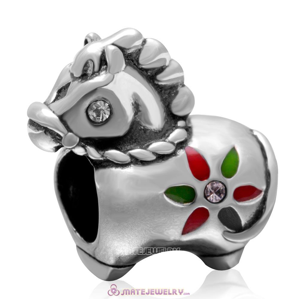 Cute Horse Charm with Clear Crystal in 925 Sterling Silver 