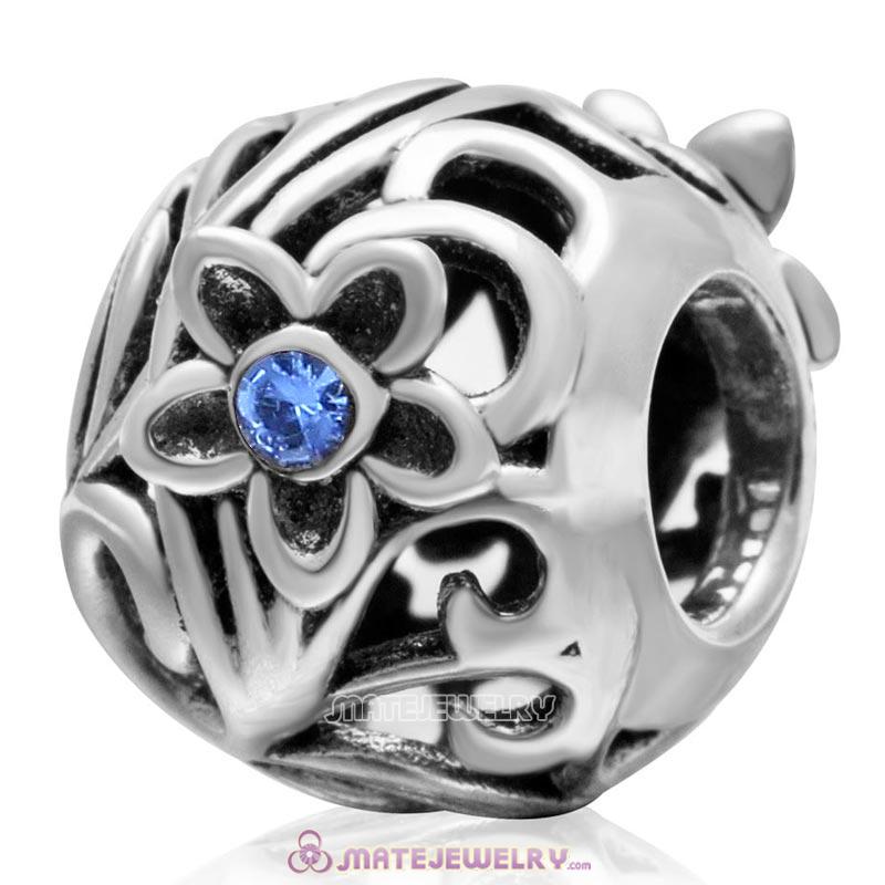925 Sterling Silver Daisy Flower Sapphire Crystal Charm Bead