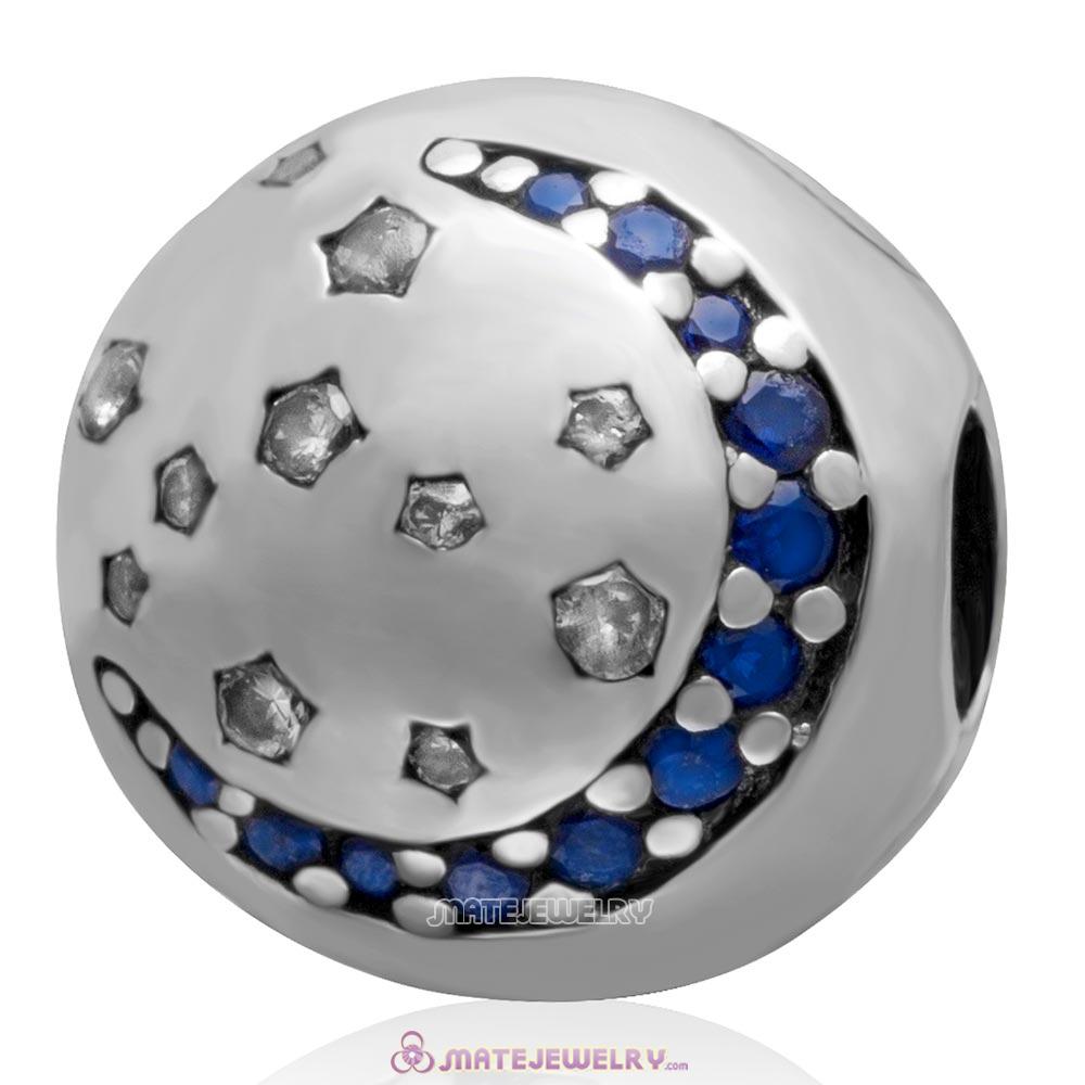 Sterling Silver Twinkling Night with Sapphire CZ Stone Clip Beads European Style