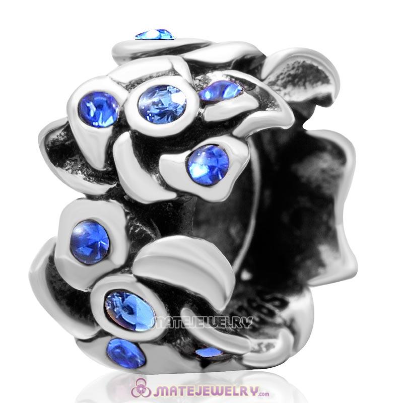 Poppy Flower Spacer Charm 925 Sterling Silver Bead with Sapphire Crystal