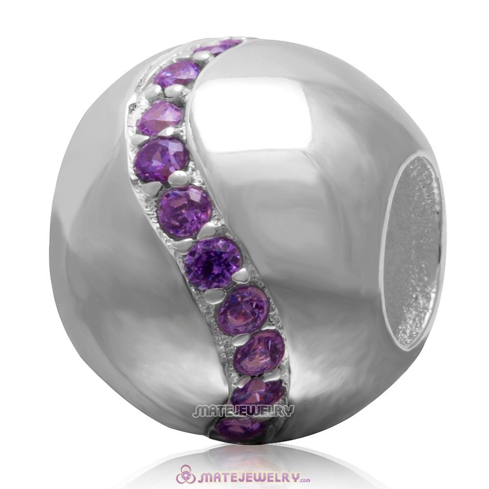 Purple Cz 925 Sterling Silver Ball Bead 