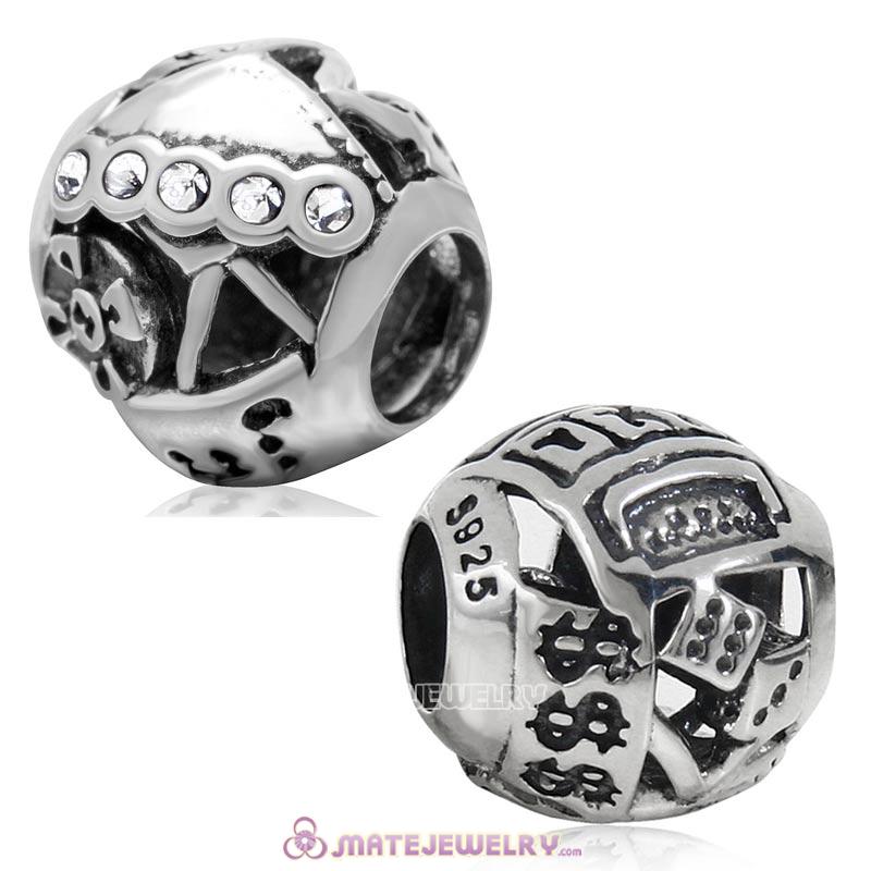 925 Sterling Silver Las Vegas Gambling Bead with Clear Crystal  