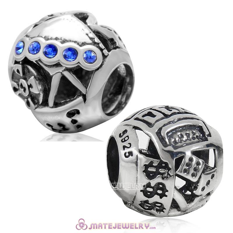925 Sterling Silver Las Vegas Gambling Bead with Sapphire Crystal  